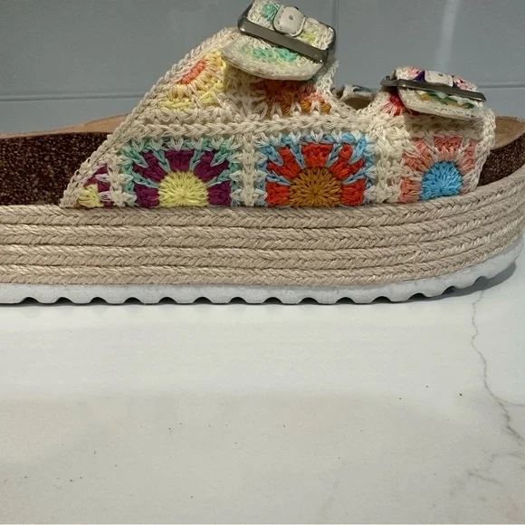 New Dirty Laundry Plays Crochet Platform Sandal Size 8 multi-color Espadrilles - Picture 9 of 11